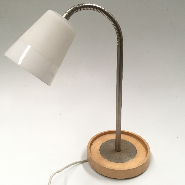 LAMP, Desk or Bedside Light - White w Wood Base